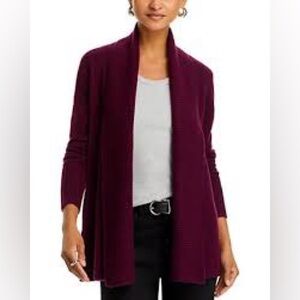 Eileen Fisher open front wool burgundy cardigan with shawl collar size L